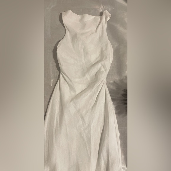 Reformation Minimalist Casette Cross Back White Linen Midi Dress Size 0 - Picture 4 of 6